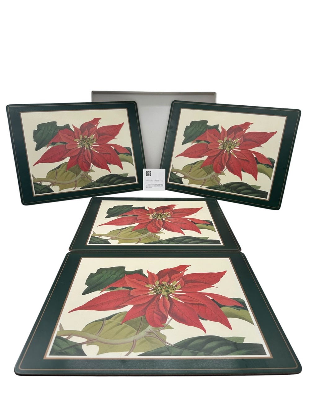 Vintage Pimpernel Poinsettia Christmas 8 pc Cork Placemat Set New Old Stock